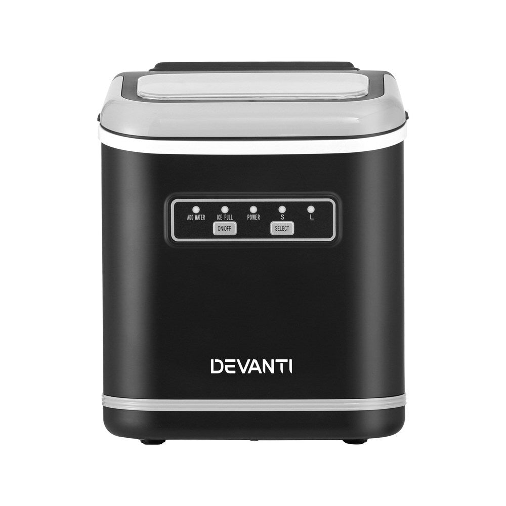 Devanti Ice Maker Machine Portable 12kg Countertop w/Self Cleaning 1.3L Black