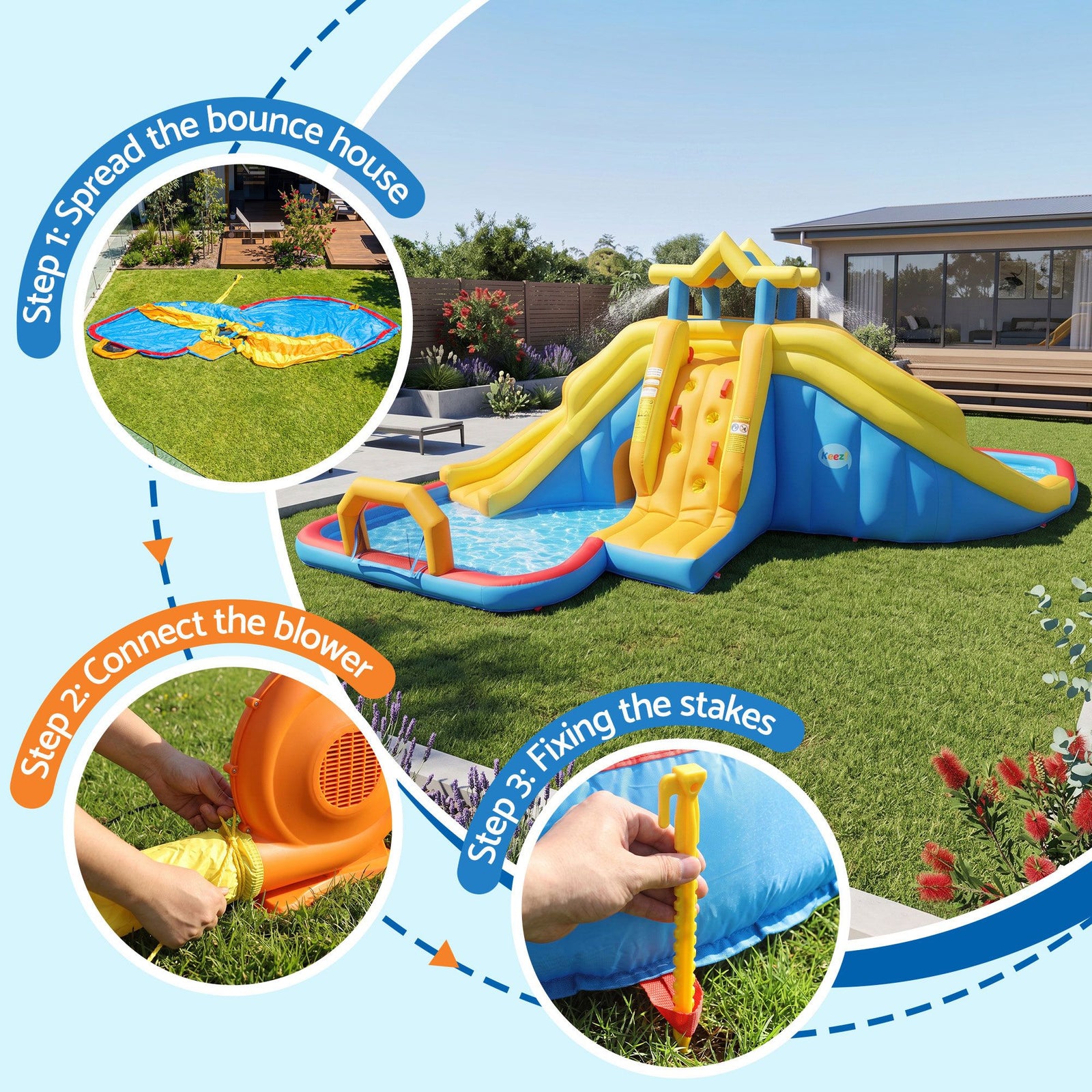 Keezi Inflatable Kids Pool Water Slide Splash Castle Football 622cmx542cm