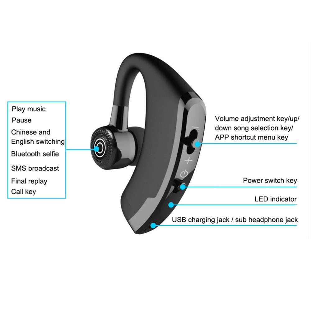 V9 Wireless Bluetooth Headset With Mic For Drivers - Black-1915196493023809542