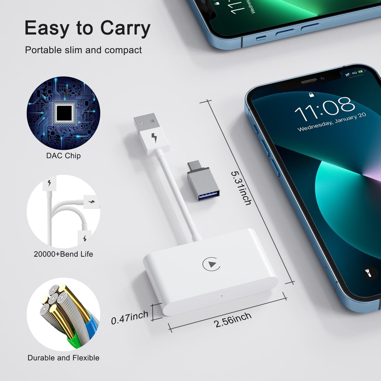 Wireless Carplay Adapter For Iphone - Usb & Usb-C-1915196637609857030