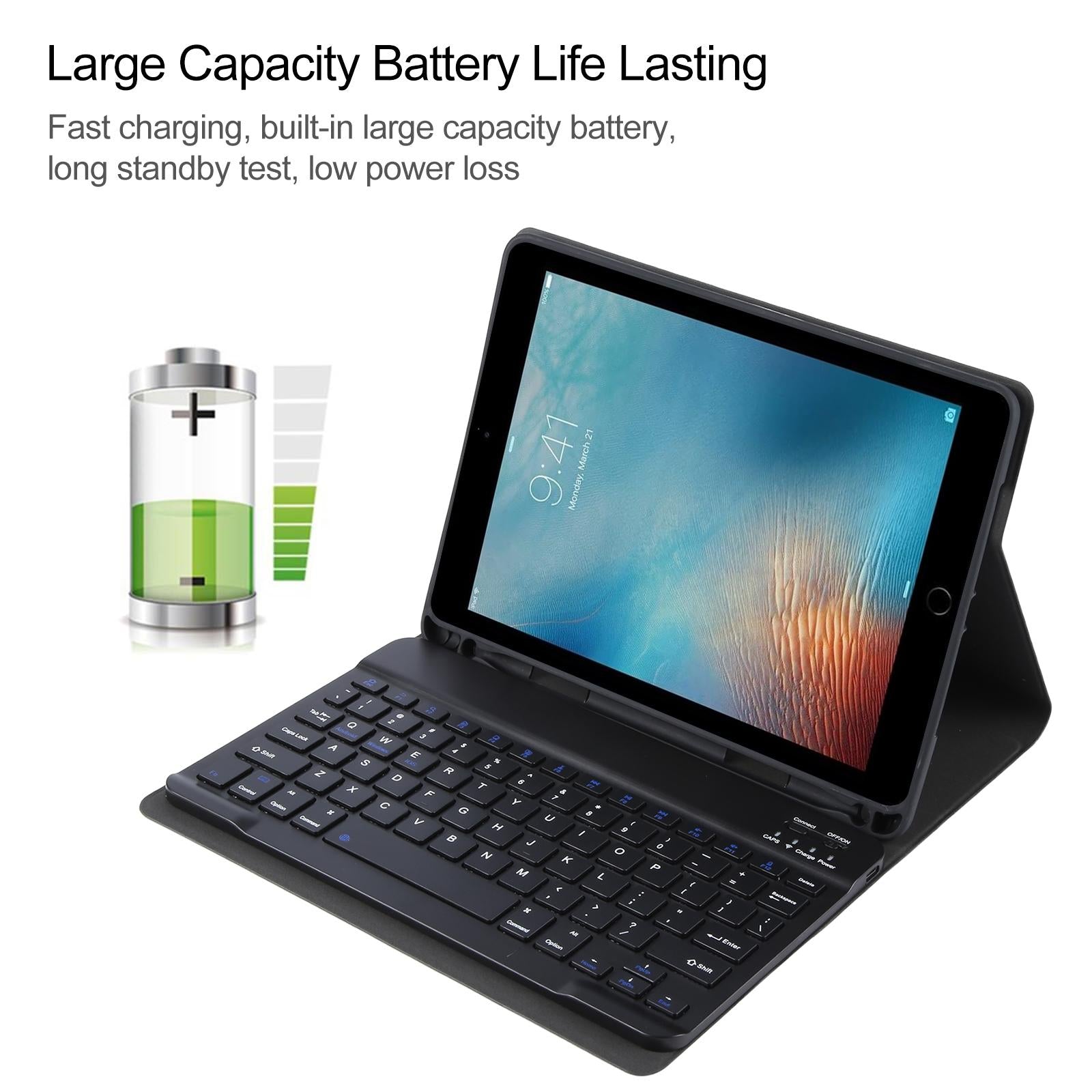 Smart Bluetooth Keyboard & Leather Tablet Case For Ipad Pro 9.7 / Air 2 - Black-1915196794288082949