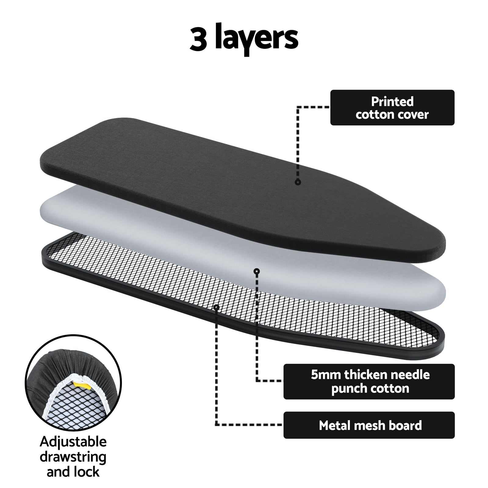 Artiss Ironing Board with Iron Rest with 3 Layers Extra Thick Cover Easy Storage