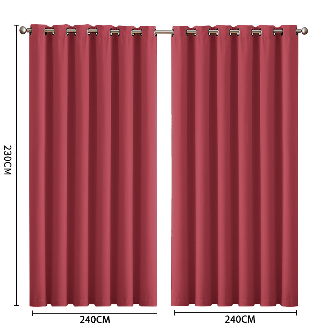 2x Blockout Curtains Panels 3 Layers Burgundy-1910113274339397634