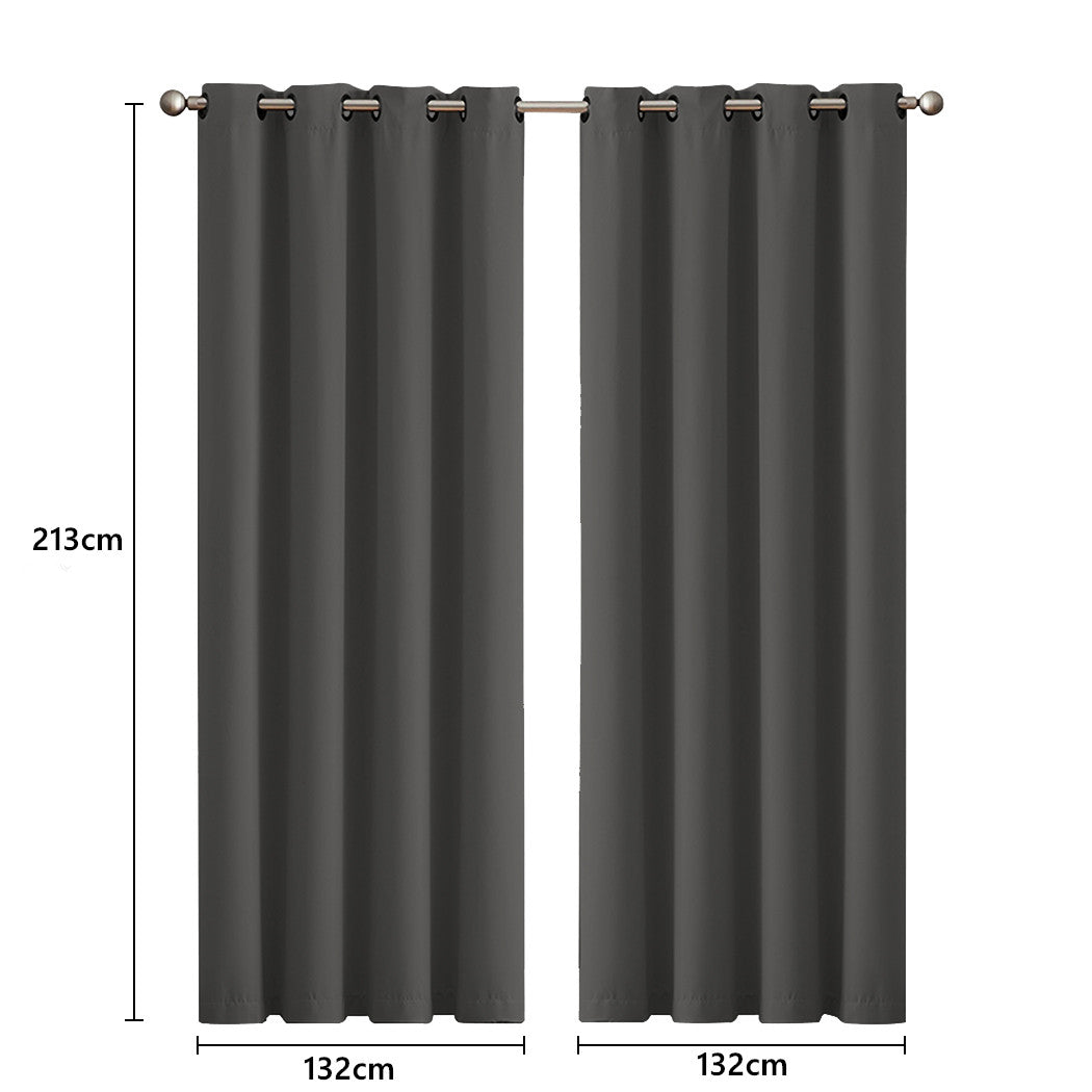 2x Blockout Curtains Panels 3 Layers Charcoal CD1003-132X213-GR-1954802970923241474