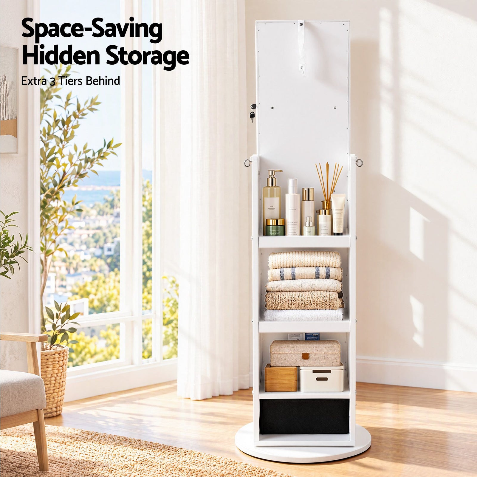 Artiss 360° Rotating Jewelry Cabinet Full Length Mirror, White