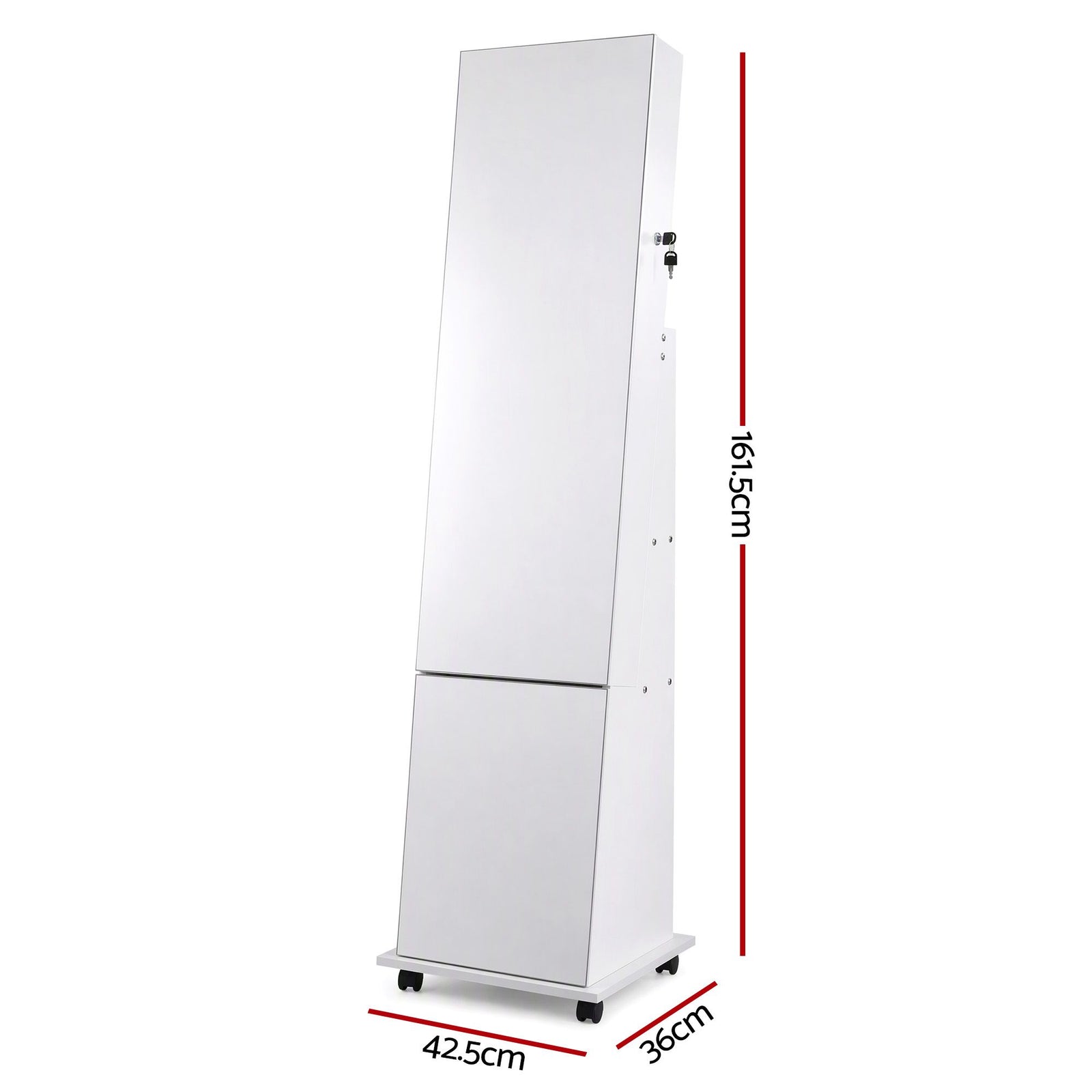 Artiss Jewelry Cabinet Frameless Full Length Mirror with Wheels, White