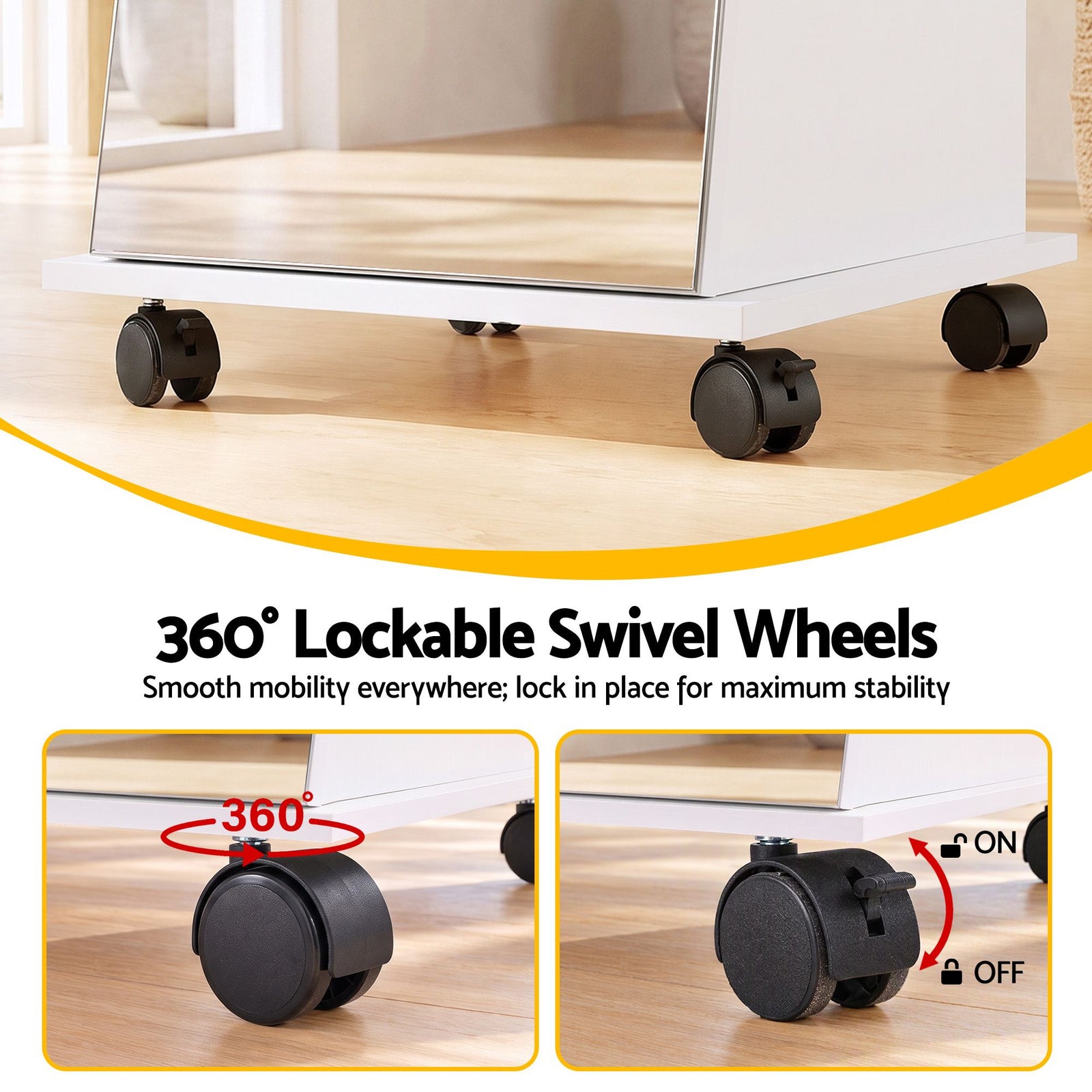 Artiss Jewelry Cabinet Frameless Full Length Mirror with Wheels, White