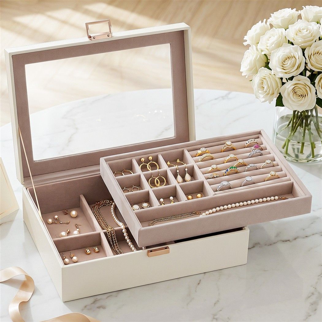 Embellir 2 Layer Jewellery Box Organiser with Clear Lid White