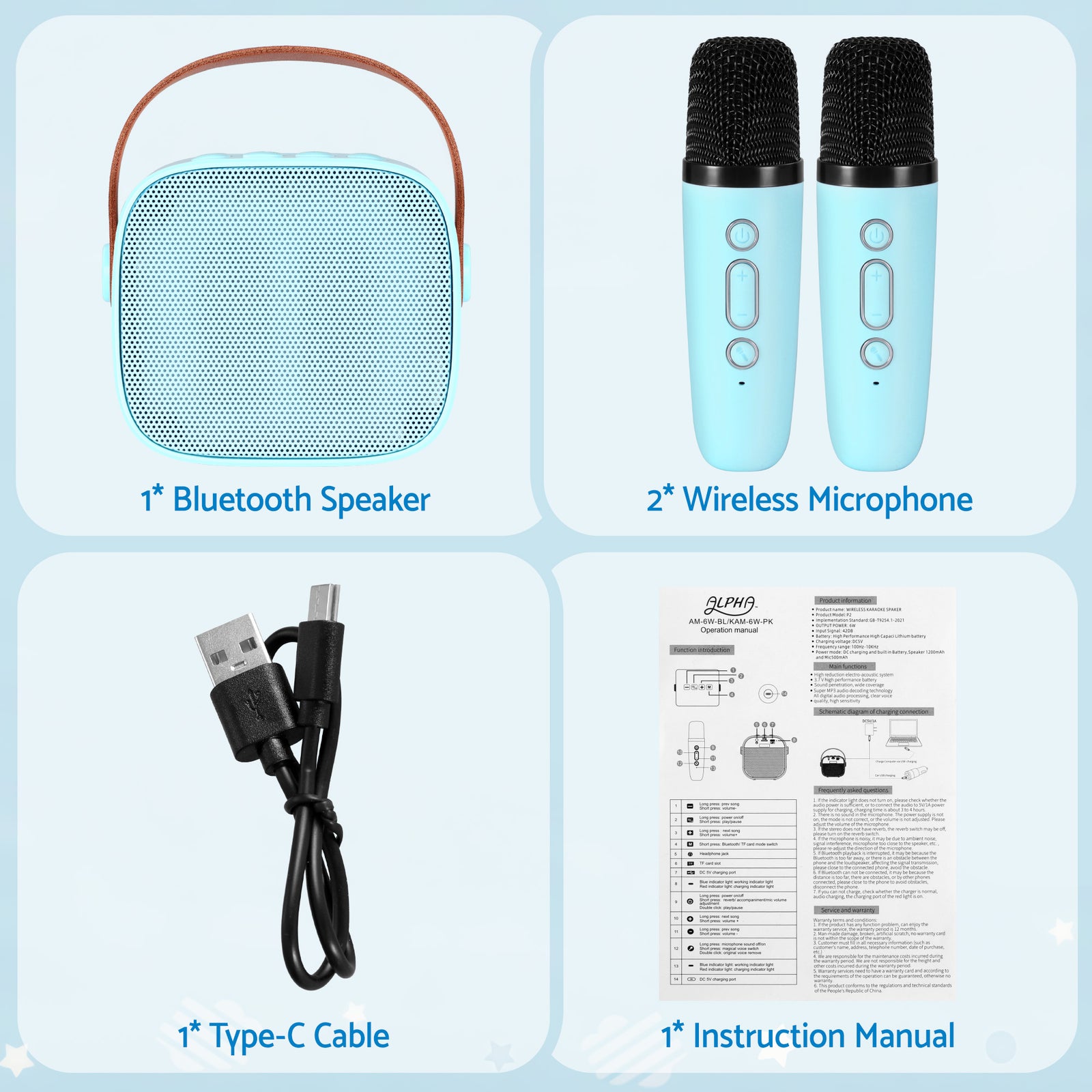 Alpha Mini Portable Karaoke Machine for Adults Kids with 2 Wireless Microphones