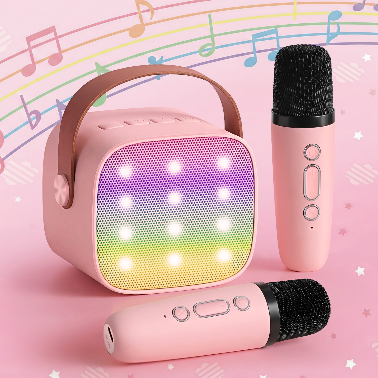 Alpha Mini Portable Karaoke Machine for Adults Kids with 2 Wireless Microphones