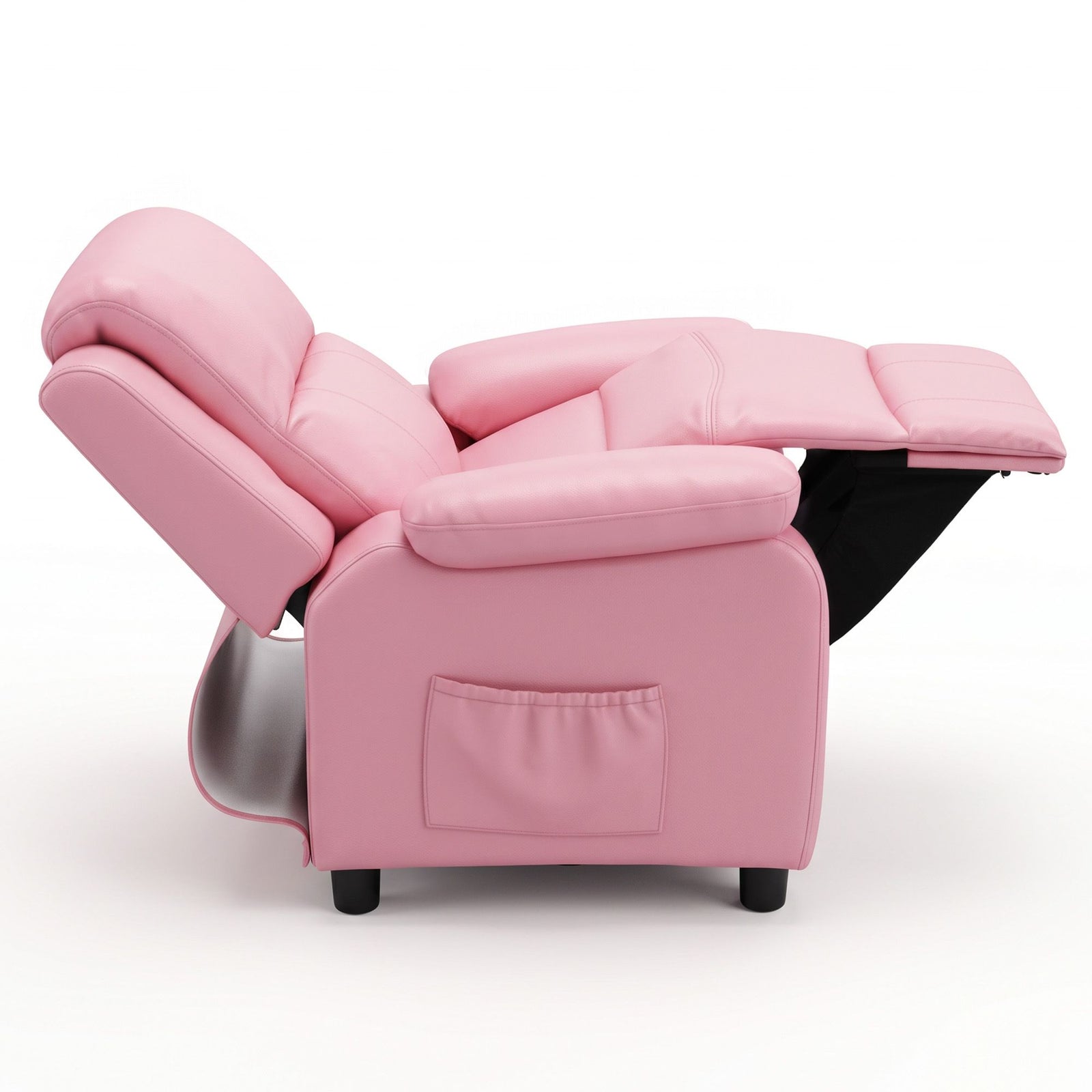 Keezi Kids Recliner Chair PU Leather Toddler Lounge Adjustable Backrest w/ Armrest Storage & 2 Side Pockets Pink