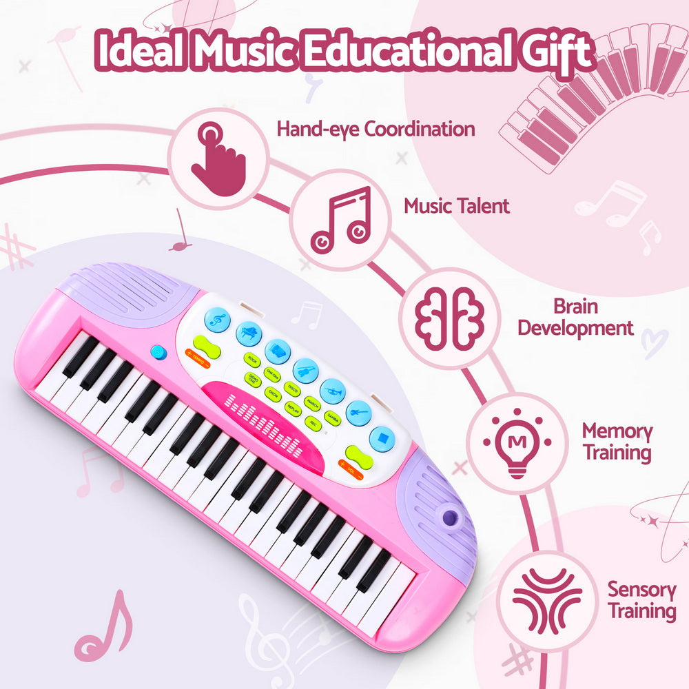 Keezi Kids Piano Keyboard 37 Keys Electronic Musical Instrument Set w/ Stool Microphone