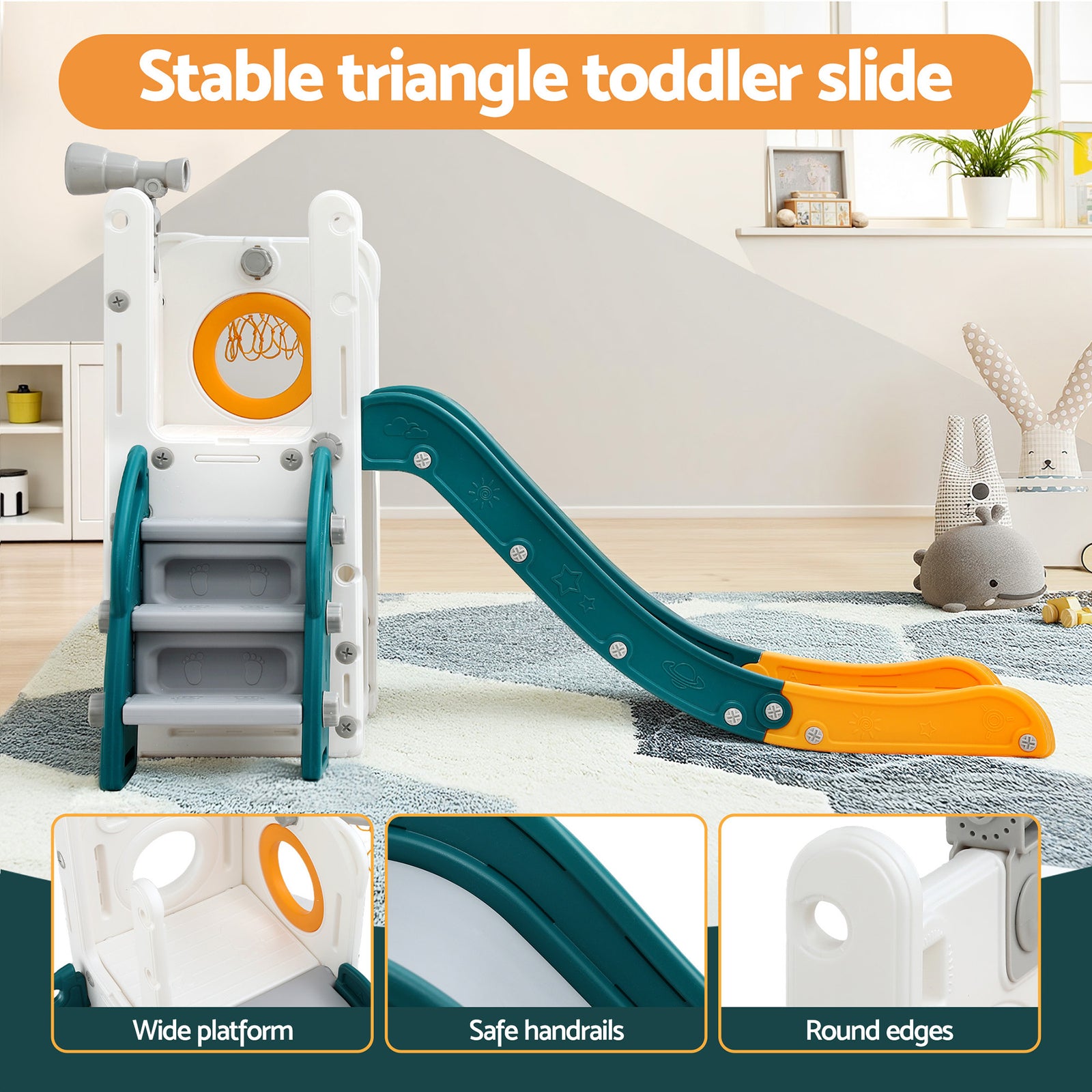 Keezi Kids Slide Set Basketball Hoop Outdoor Playground Outdoor Toys Telescope Storage