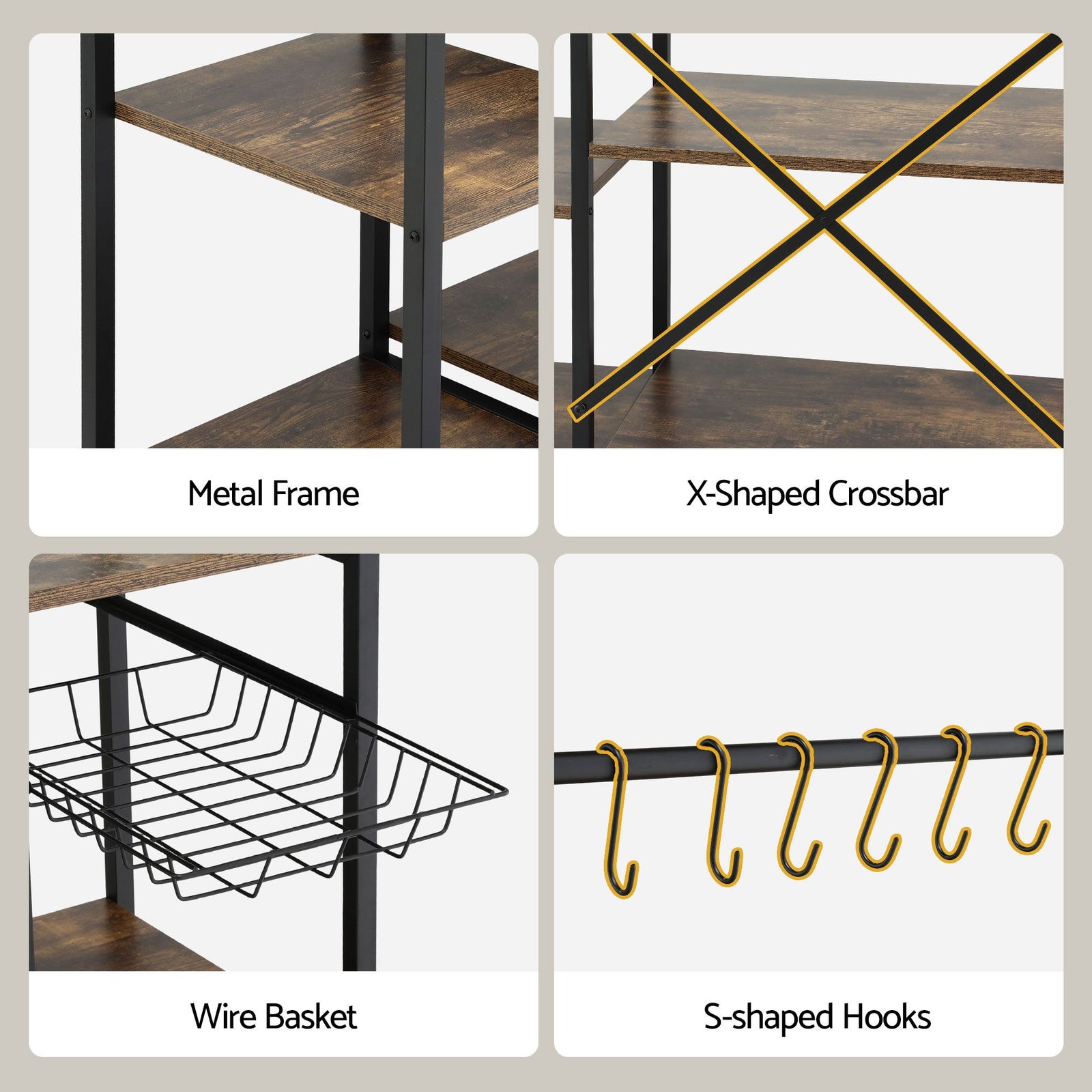 Artiss 5-Tier Kitchen Rack with Power Outlets 90CMX153CM Microwave Storage Shelf