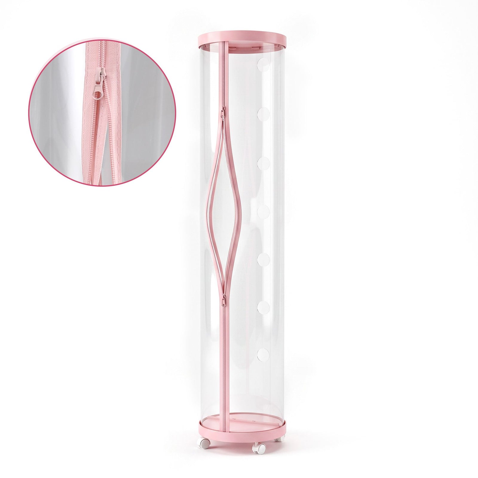 Keezi Stuffed Animal Storage Tube 128cm with Wheels Kids Plush Toy Organiser Pink Transparent Dual Zipper