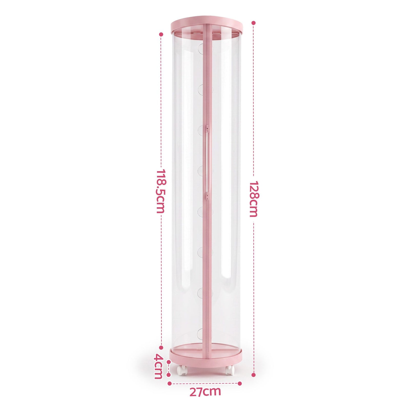 Keezi Stuffed Animal Storage Tube 128cm with Wheels Kids Plush Toy Organiser Pink Transparent Dual Zipper