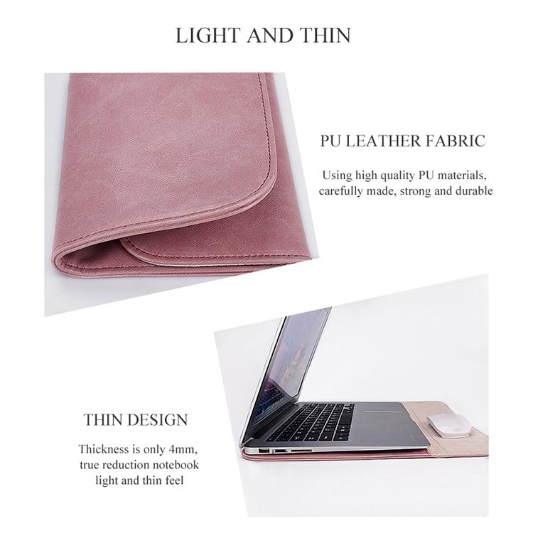 13.3 Inch Laptop Inner Bag With Magnetic Buckle And Small Bag - Pink Leather-1915196536166420482