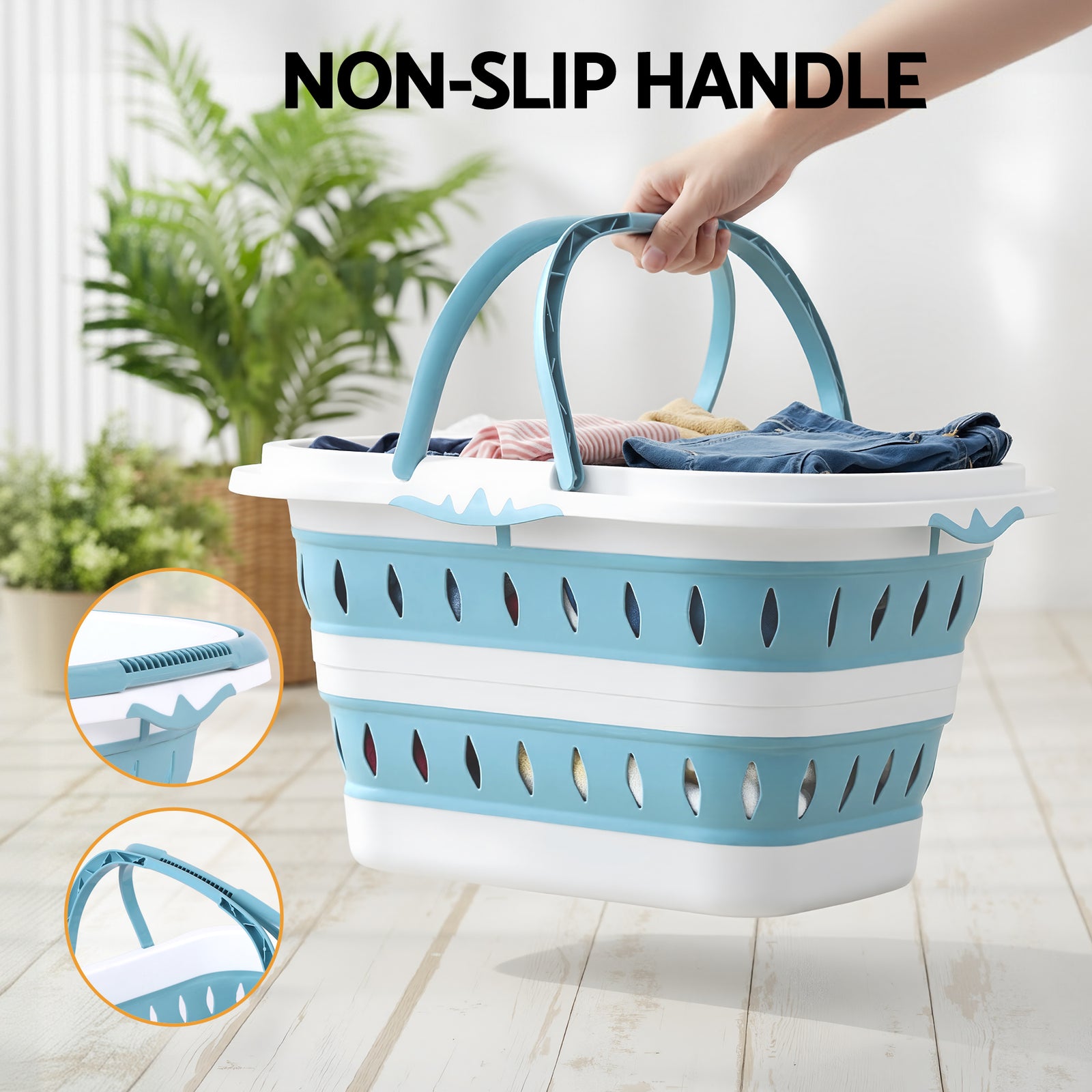 Artiss Laundry Basket Hamper Large Foldable Washing Clothes Storage Organiser Blue