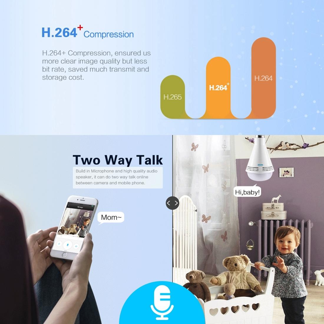 360 Degree Panoramic Bluetooth Speaker Bulb With 2Mp Hd 1080P Ip Camera And Wifi Motion Detection - White-1915196629540016131