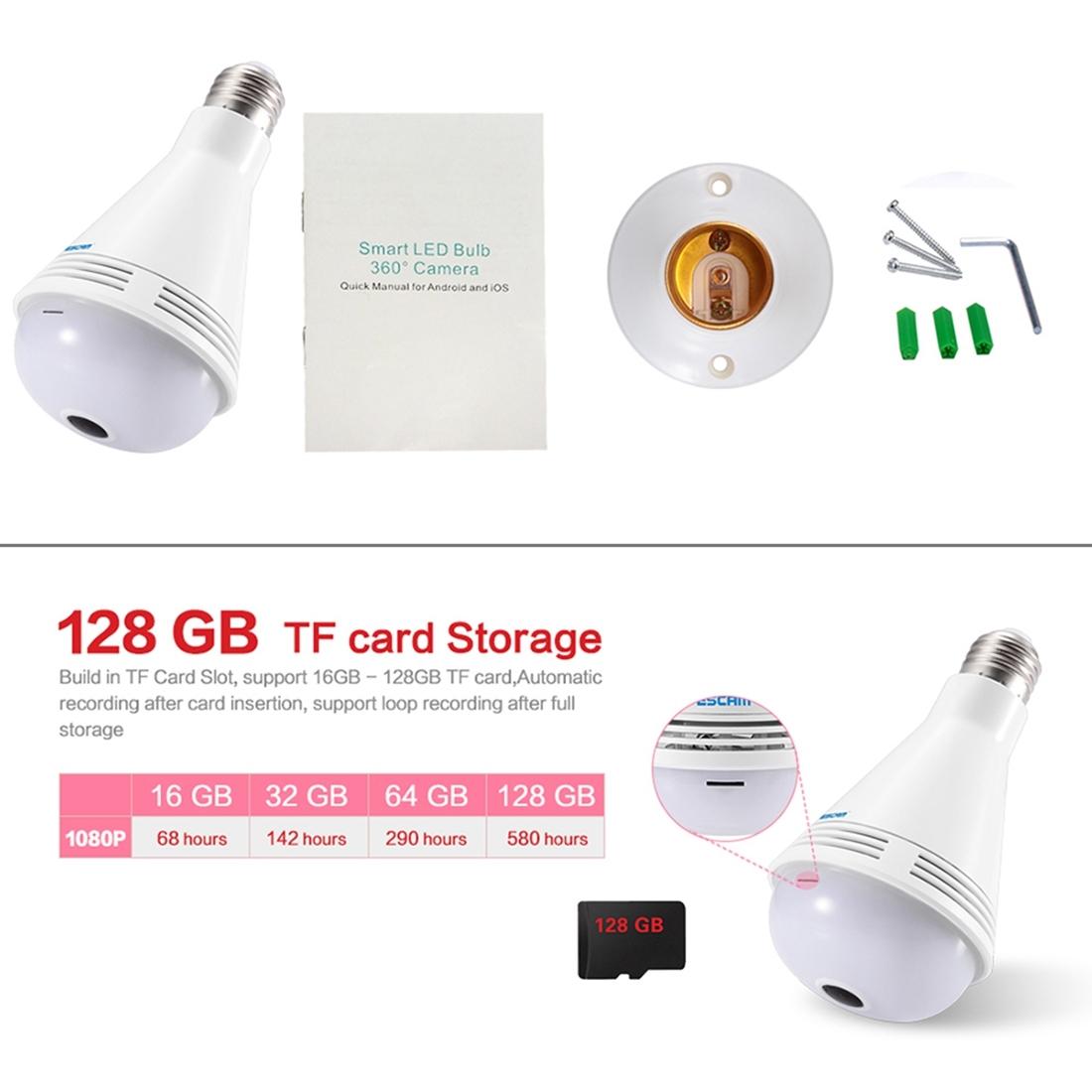 360 Degree Panoramic Bluetooth Speaker Bulb With 2Mp Hd 1080P Ip Camera And Wifi Motion Detection - White-1915196629540016136