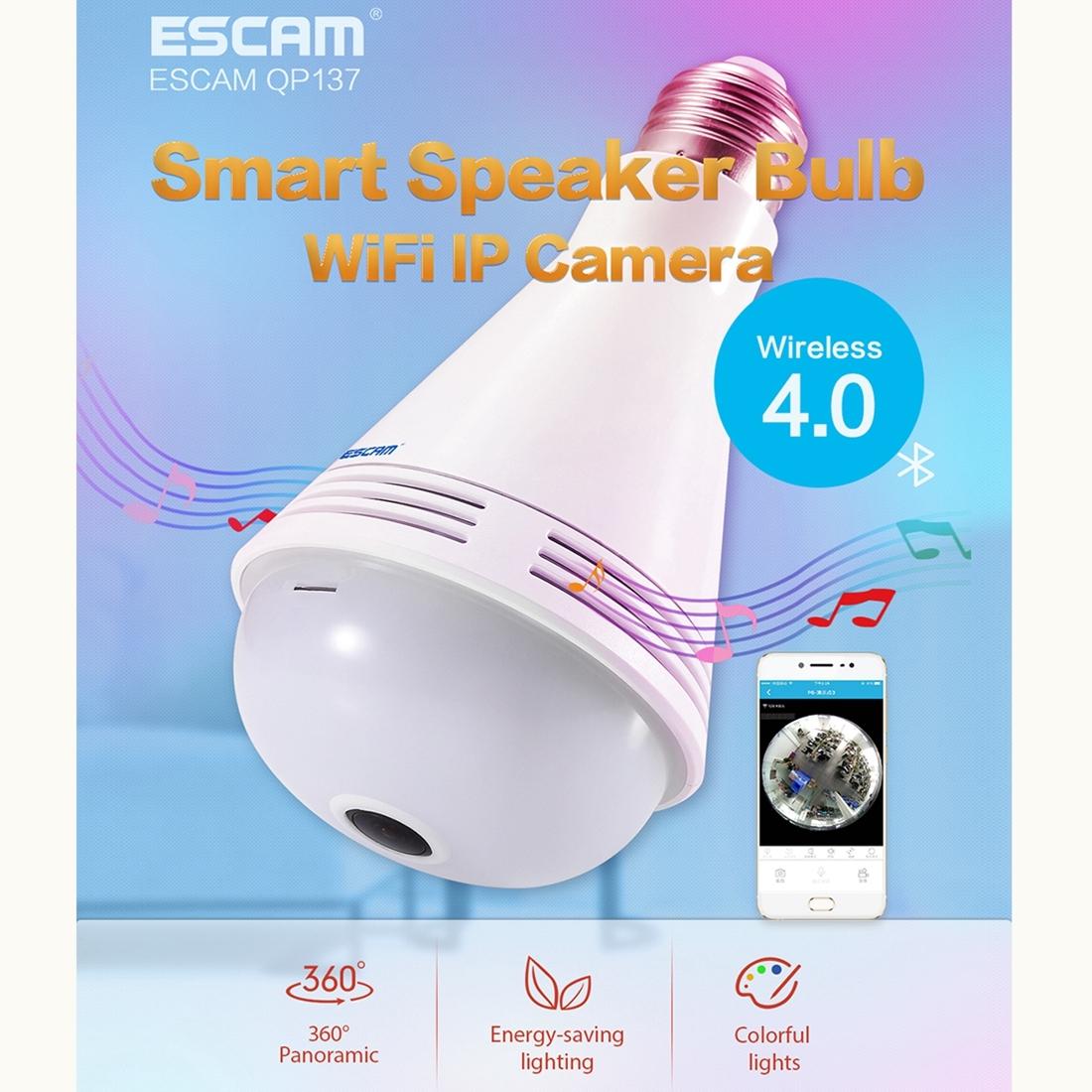 360 Degree Panoramic Bluetooth Speaker Bulb With 2Mp Hd 1080P Ip Camera And Wifi Motion Detection - White-1915196629540016137