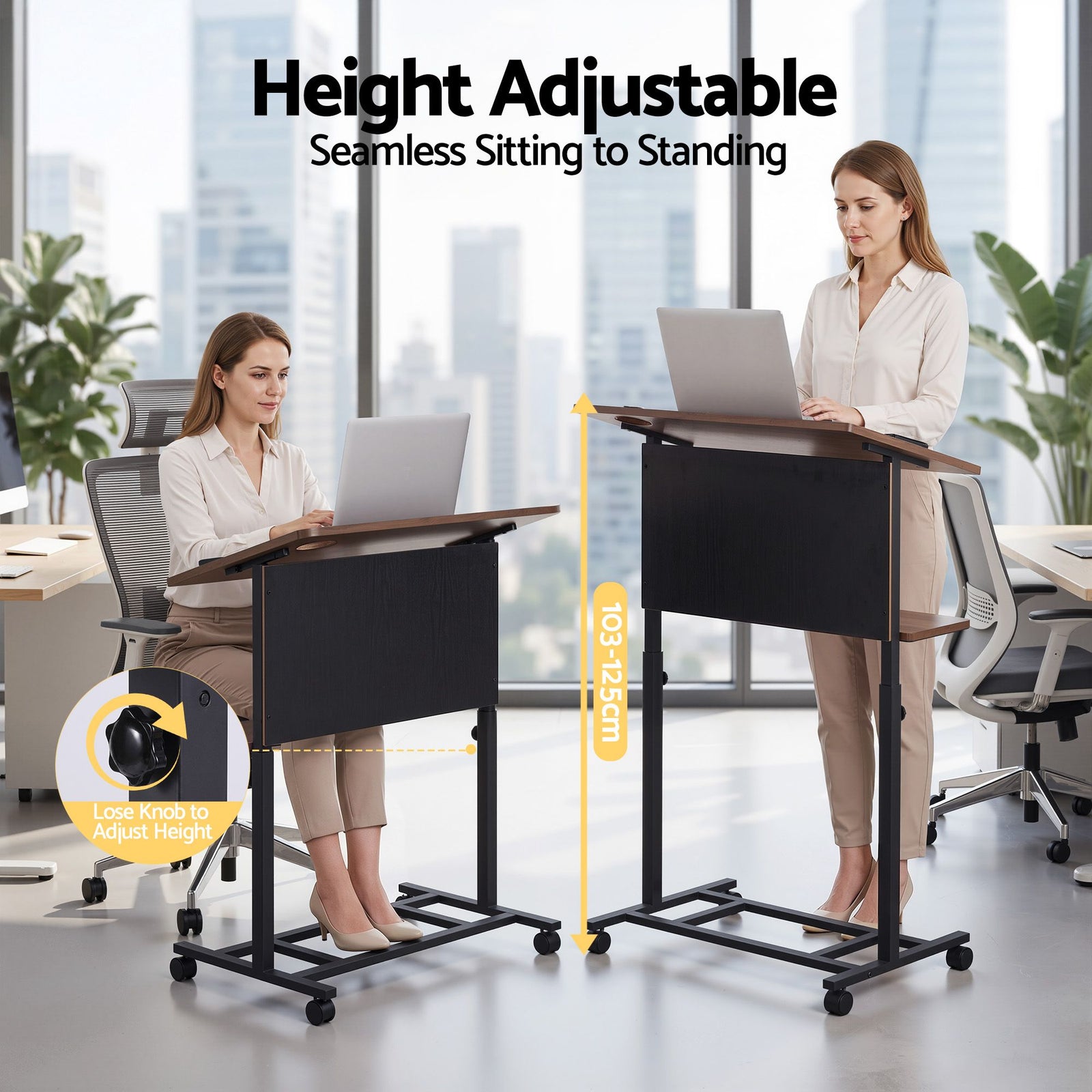 Artiss Mobile Lectern Podium Stand with Storage Shelf Height Adjustable Laptop Desk Black & Walnut