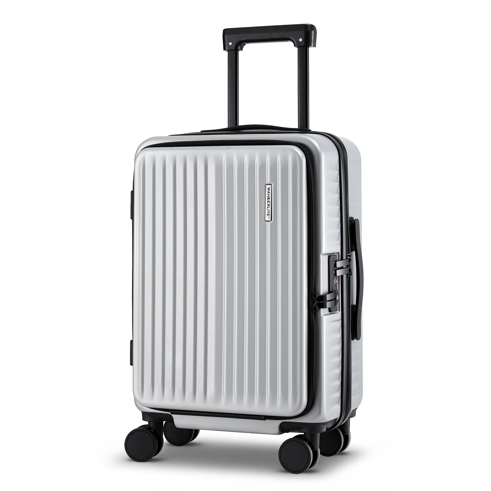 Wanderlite 20" Luggage Suitcase Front Pocket Travel Carry On Dual TSA Silver