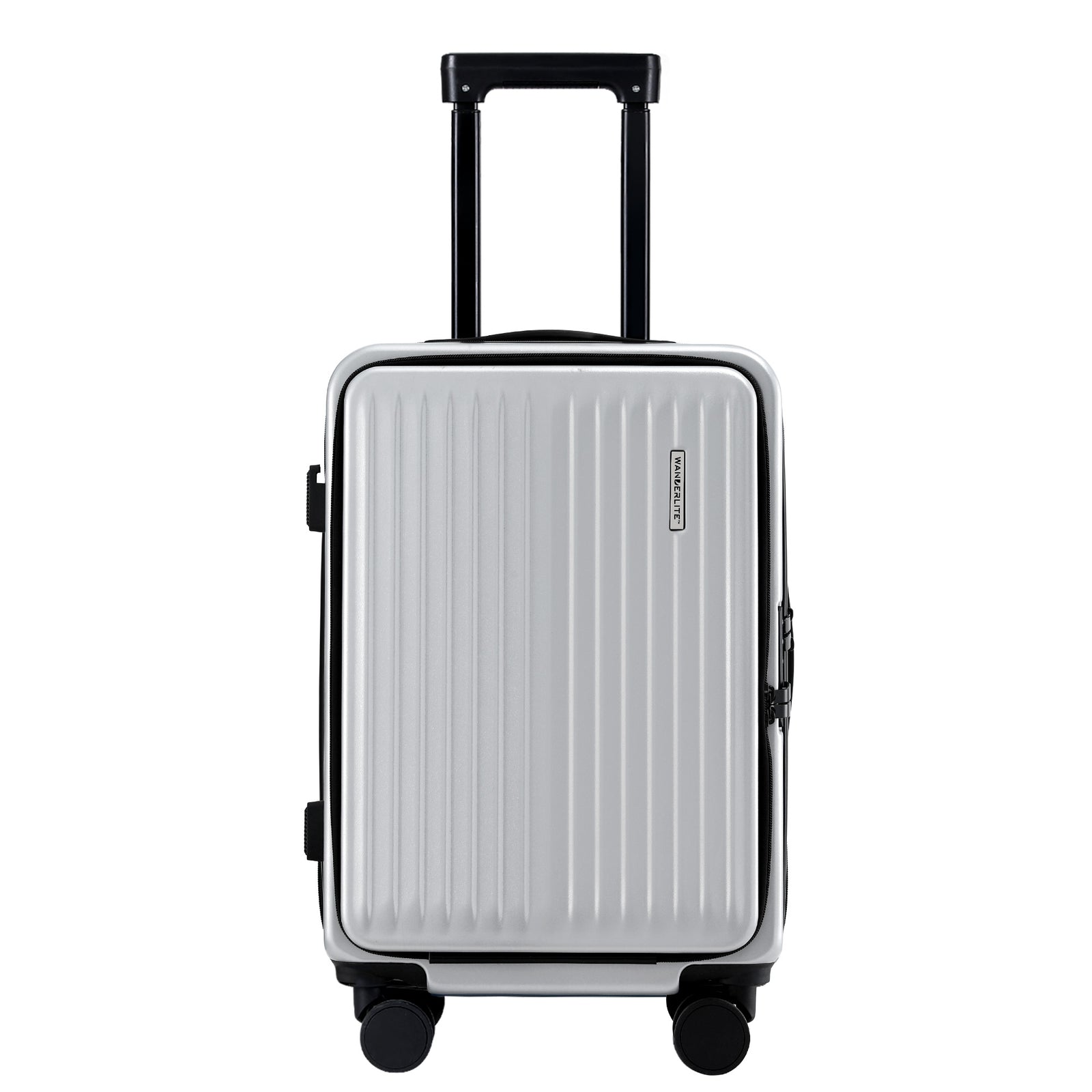 Wanderlite 20" Luggage Suitcase Front Pocket Travel Carry On Dual TSA Silver