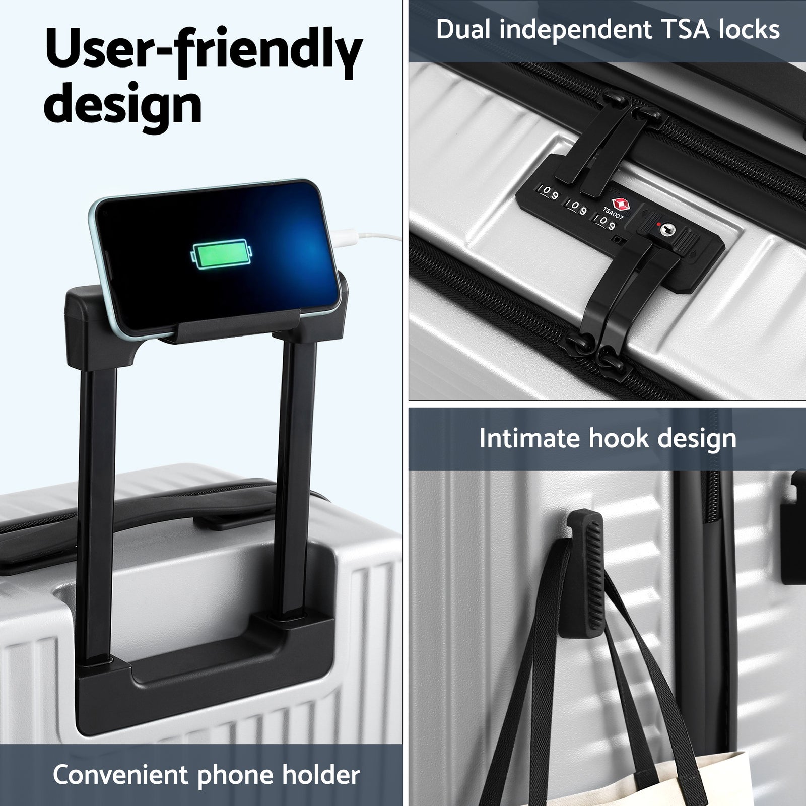 Wanderlite 20" Luggage Suitcase Front Pocket Travel Carry On Dual TSA Silver