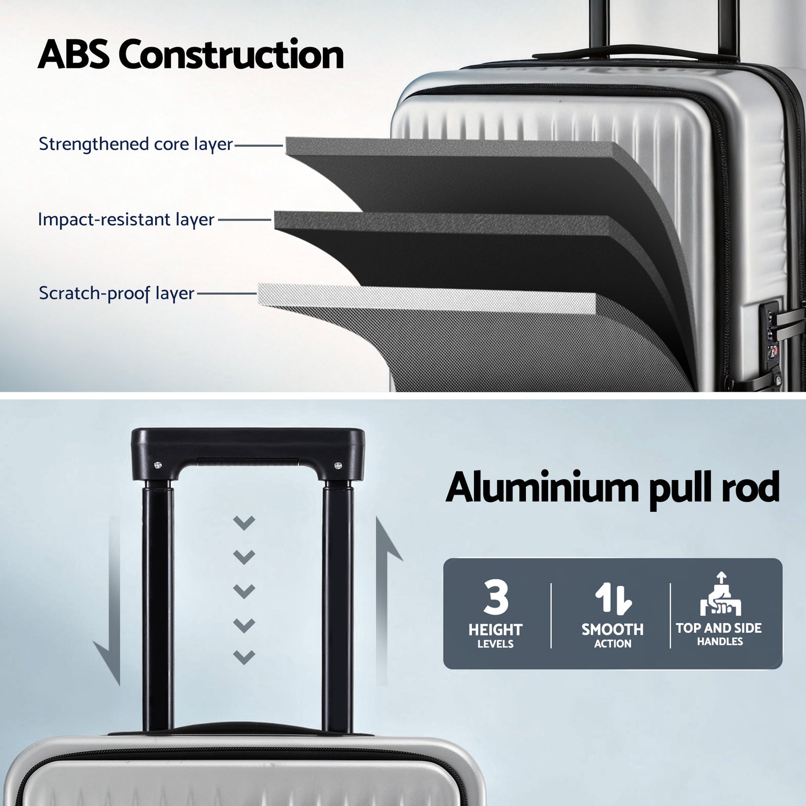 Wanderlite 20" Luggage Suitcase Front Pocket Travel Carry On Dual TSA Silver