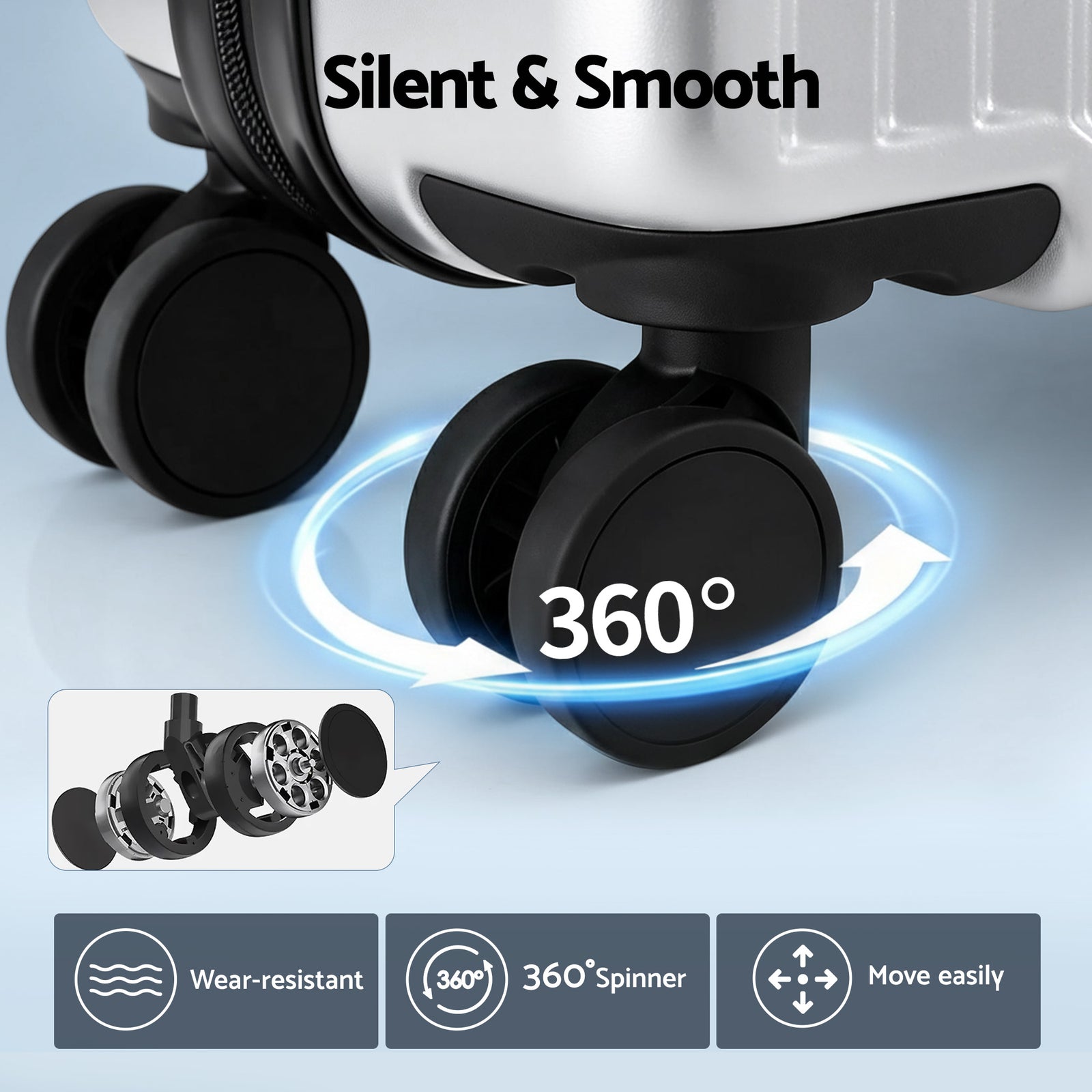 Wanderlite 20" Luggage Suitcase Front Pocket Travel Carry On Dual TSA Silver