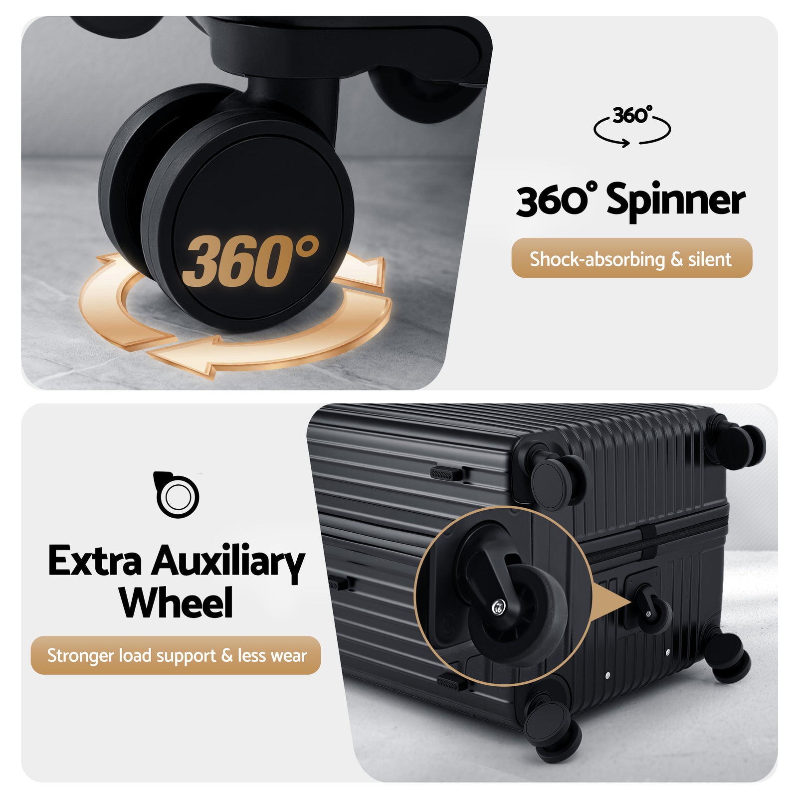 Wanderlite 28" Trunk Luggage Suitcase Travel 5 Wheels Type-C Port TSA Black