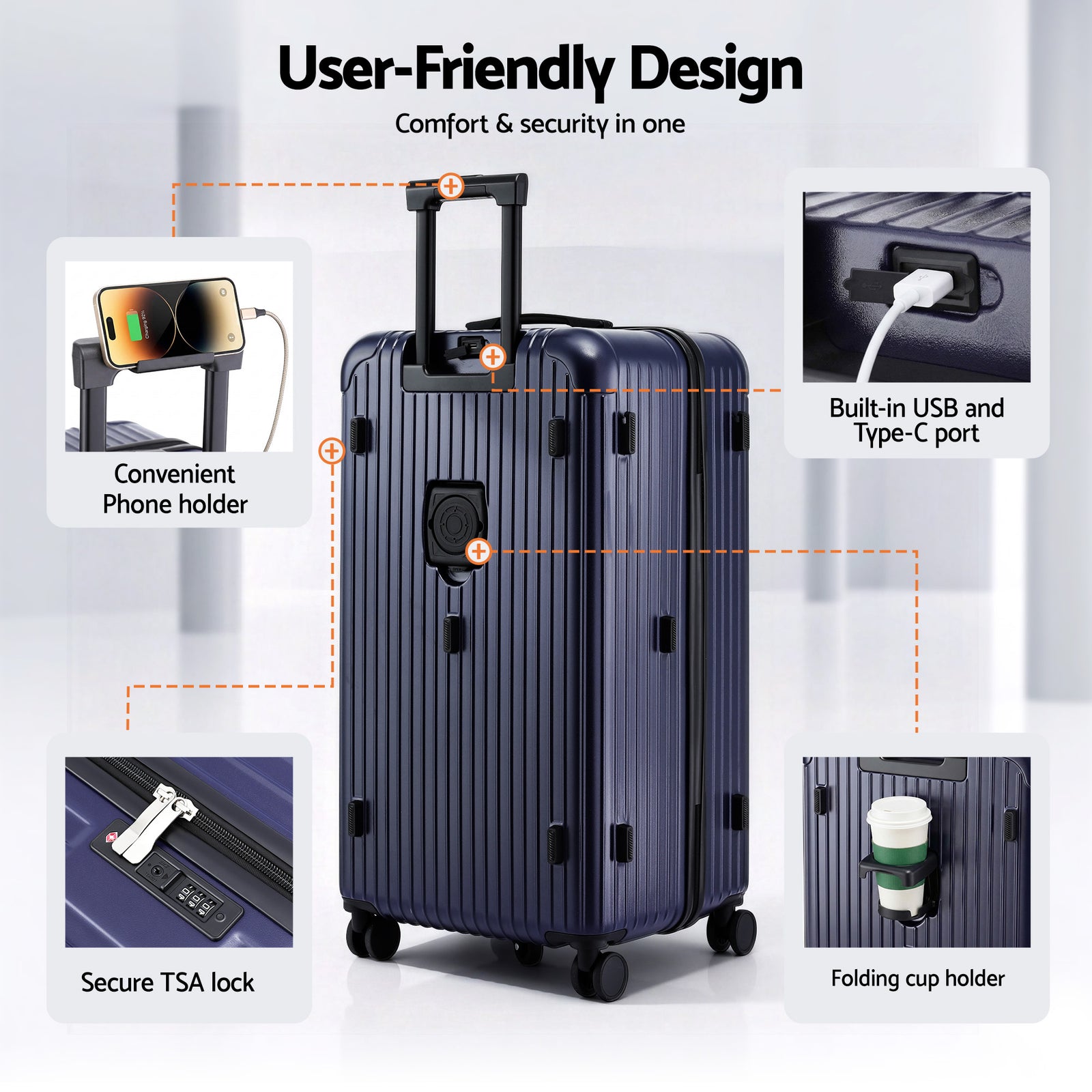 Wanderlite 32" Trunk Luggage Suitcase Travel TSA Type-C 5 Wheels Deep Indigo