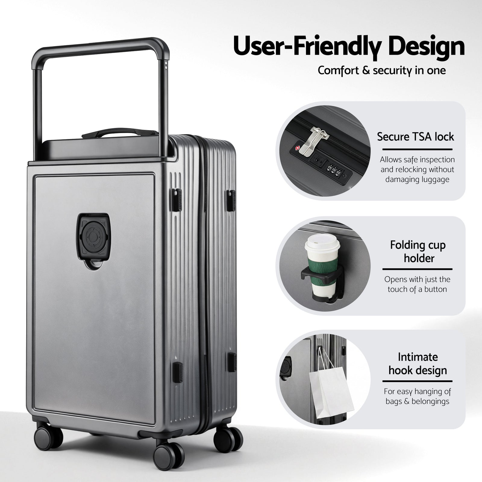 Wanderlite 28" Wide Handle Luggage Suitcase Travel TSA Lock Anthracite Grey