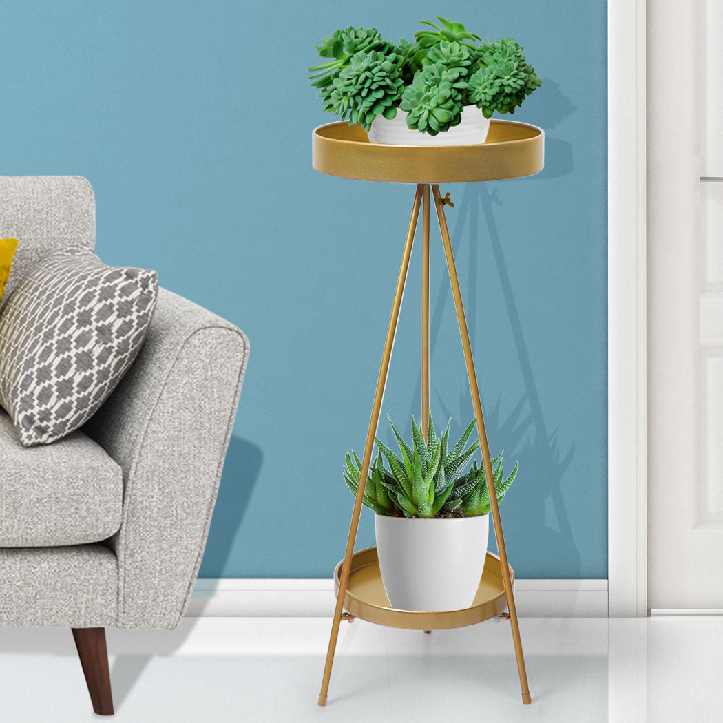 Levede Plant Stand 2 Tiers Outdoor Indoor Gold Large-1910112302569492486