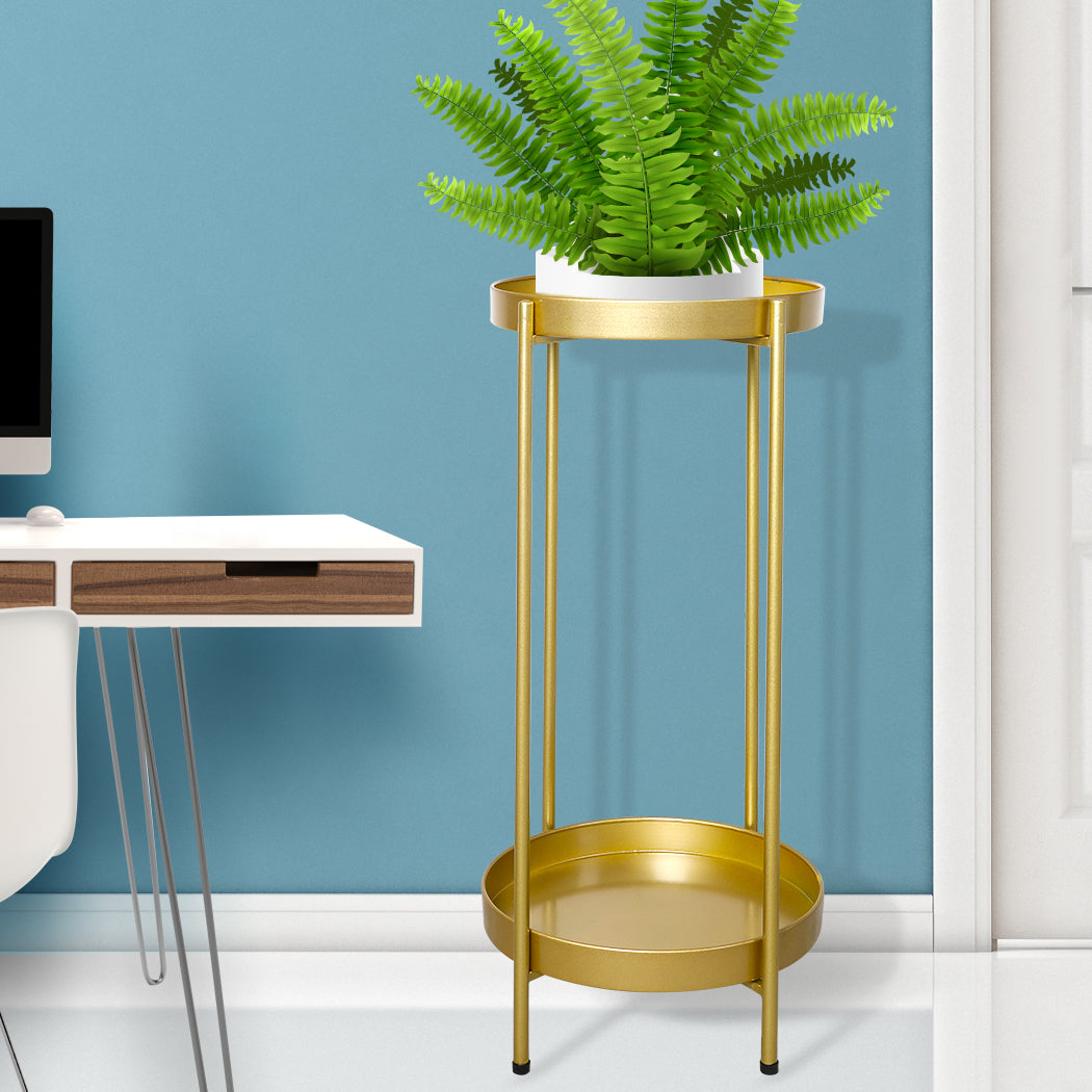 Levede 2 Tier Plant Stand Outdoor Indoor Gold Large-1954802665825374215