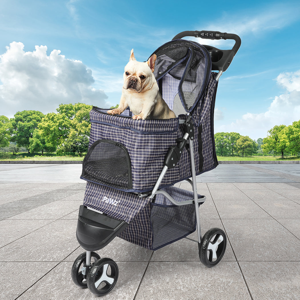 PaWz Large Pet Stroller Dog Cat Carrier Plaid-1954802605855215622
