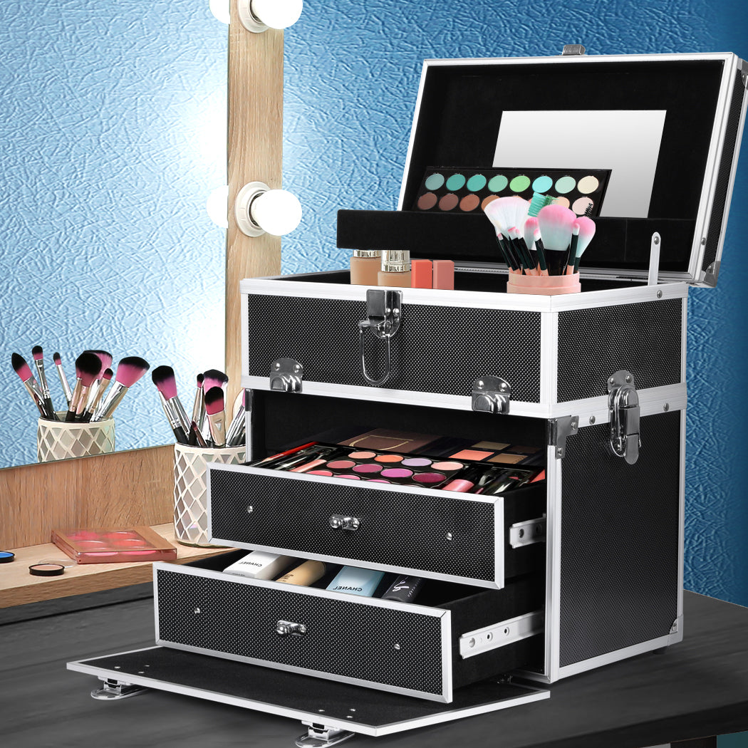 Makeup Cosmetic Case Portable Organizer Black-1910113073474179078