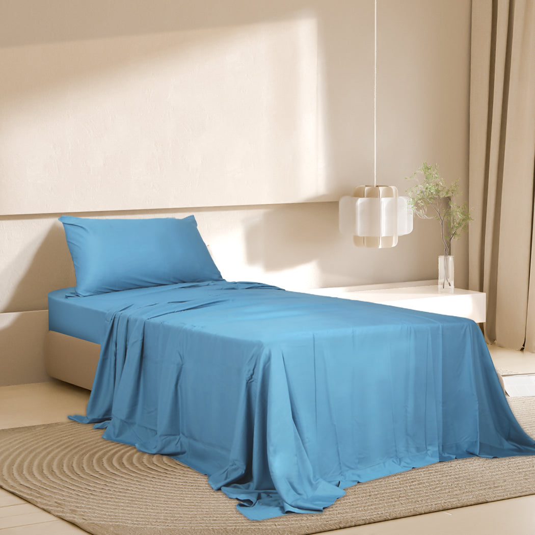 Dreamz 3pcs Sinigle Size 100% Bamboo Bed Sheet Set in Blue Colour Single-1954802921191378950