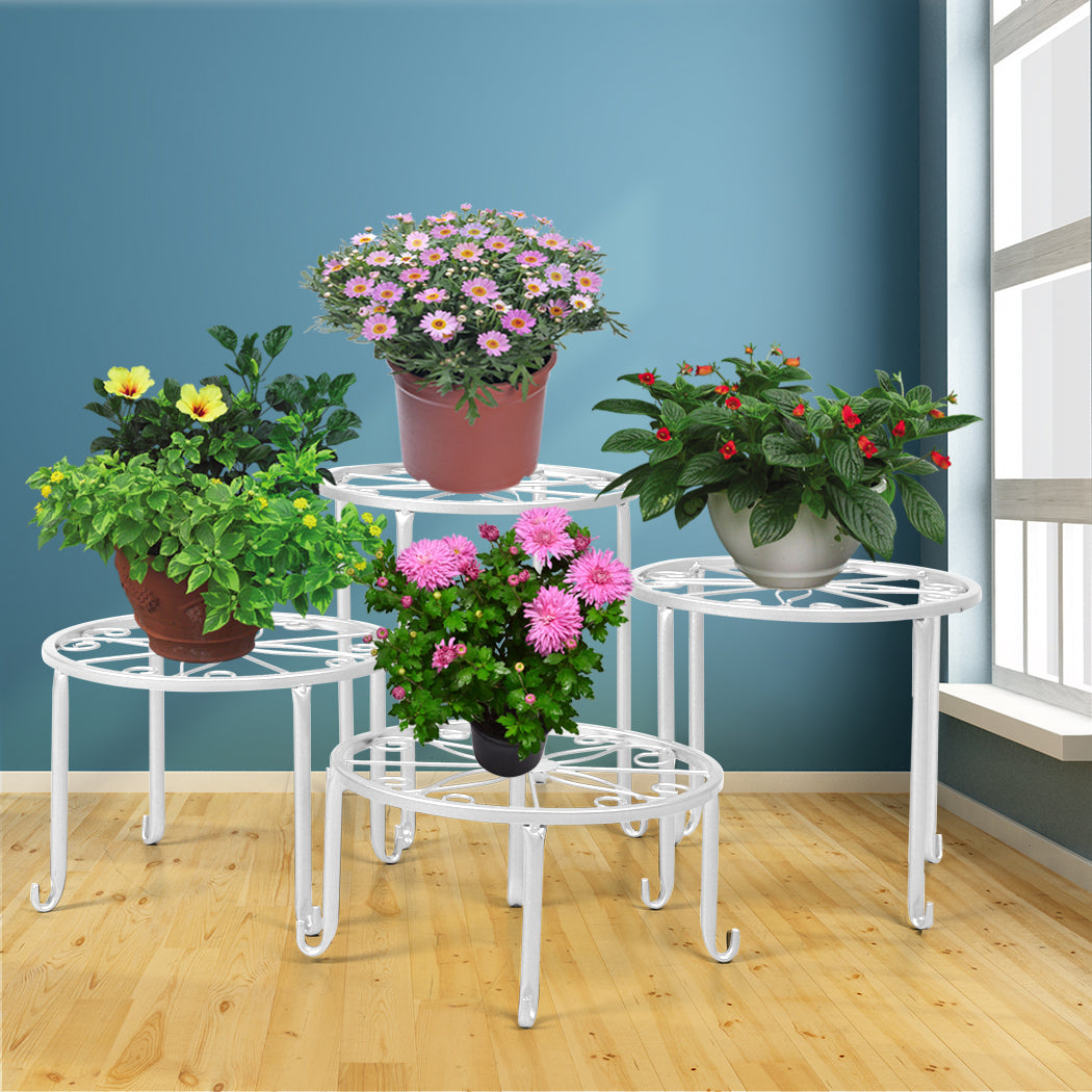 4 x Levede Metal Plant Stand Outdoor White-1910112294310907910