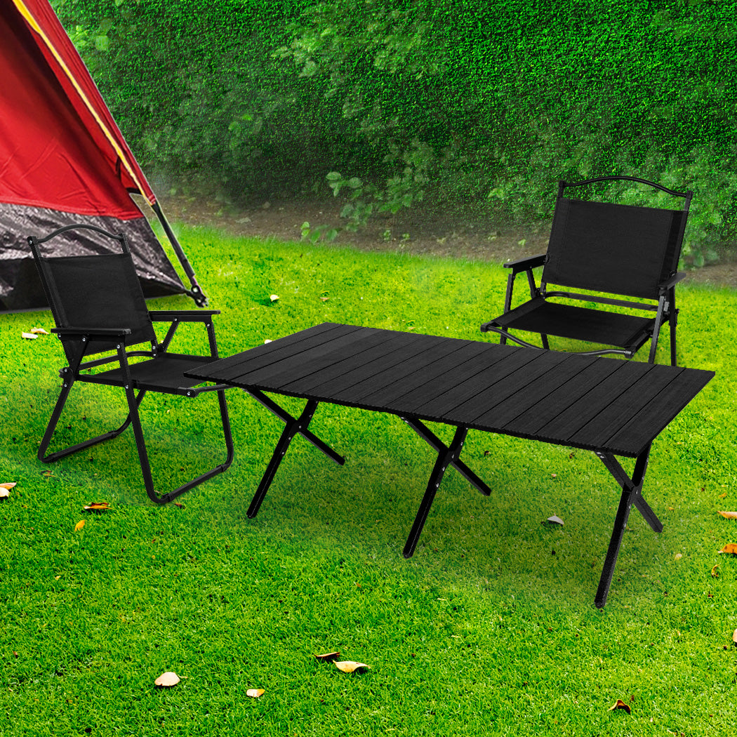 Levede Folding Camping Table Chair Set Black-1954802885598515206