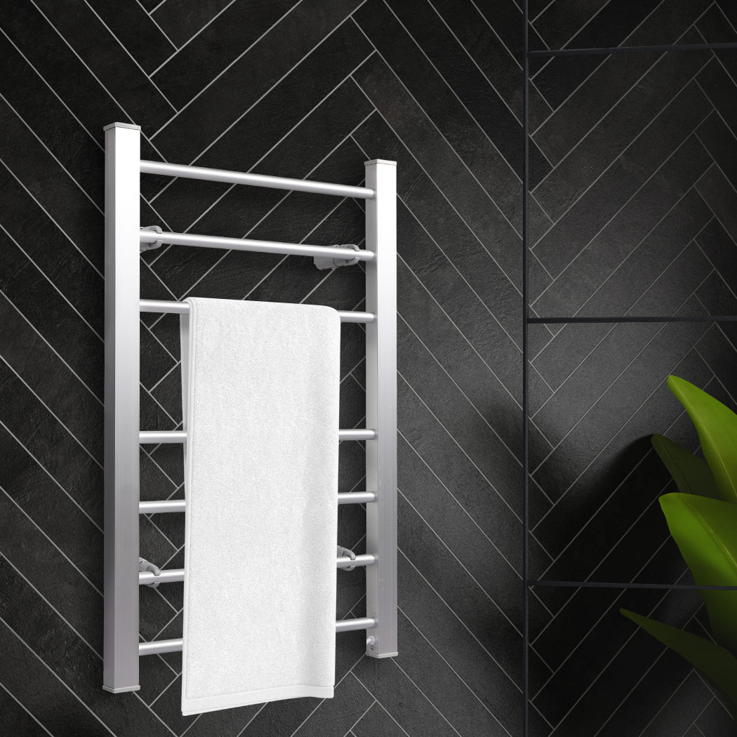 Heated Towel Rail Warmer Rack Wall Mounted Silver-1919892896757190662