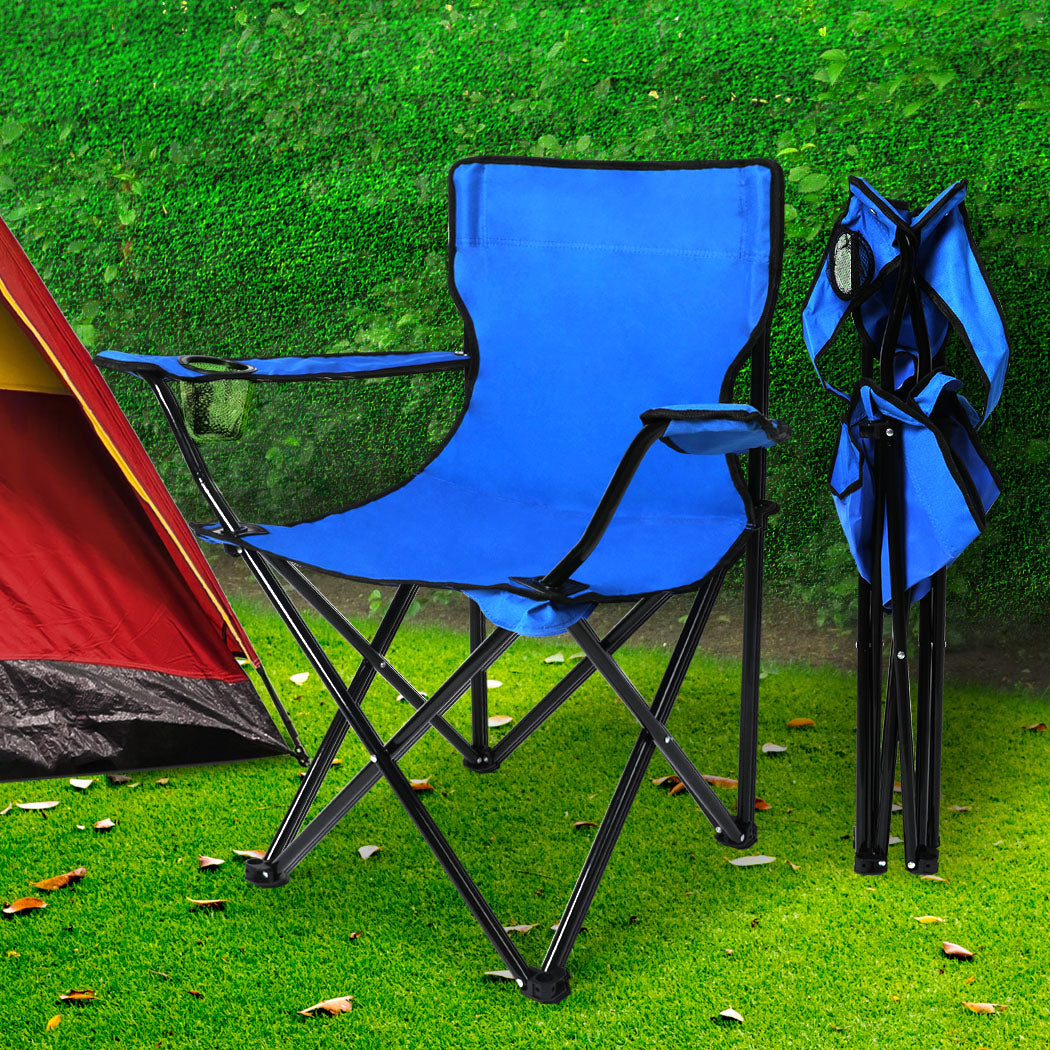 Levede Camping Chairs Folding Arm Foldable Blue-1954802875527991302