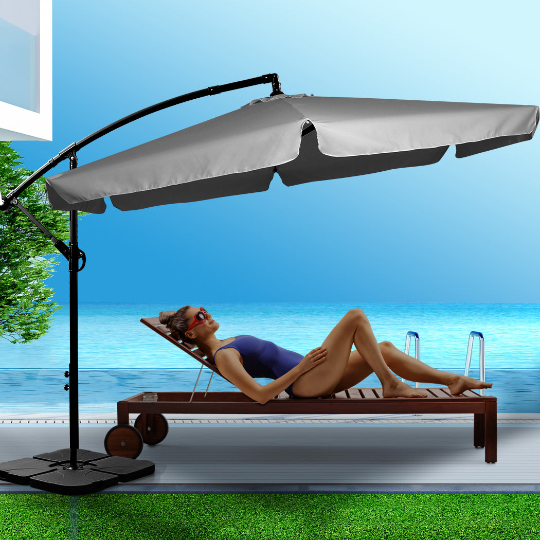Mountview 3M Cantilever Umbrella Outdoor Grey With Base-1954802877579005958