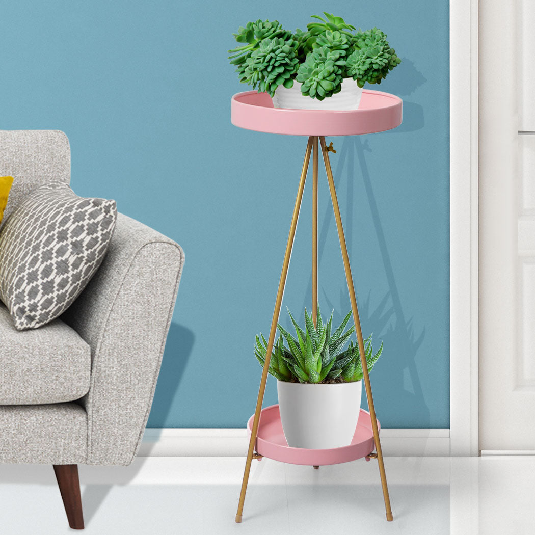 Levede Plant Stand 2 Tiers Outdoor Indoor Pink Gold Large-1910112302884065286