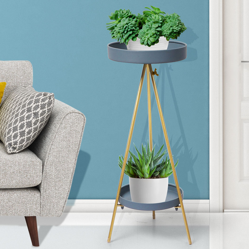 Levede Plant Stand 2 Tiers Outdoor Indoor Grey Gold Large-1910112302728876035