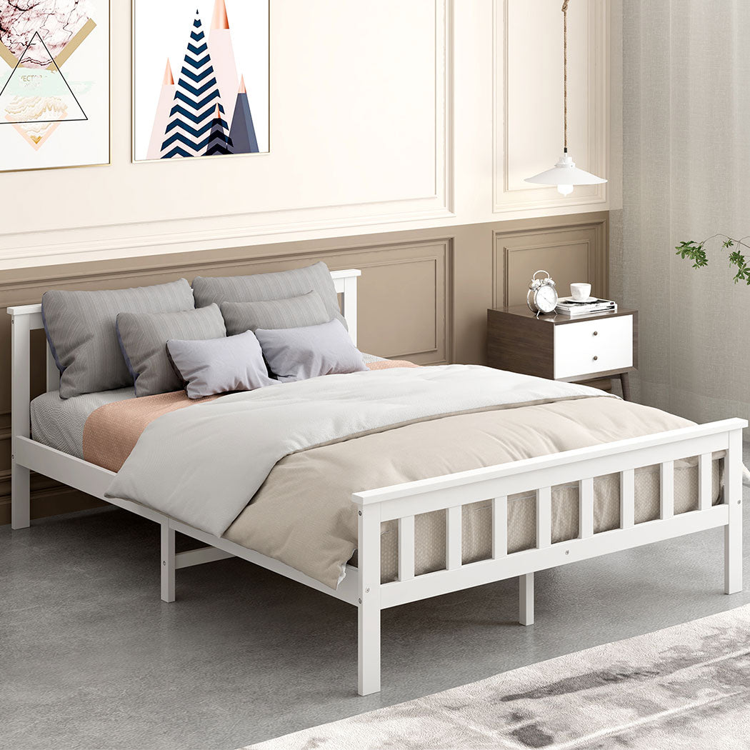 Levede Wooden Bed Frame Queen Size Mattress White-1910113206572027910