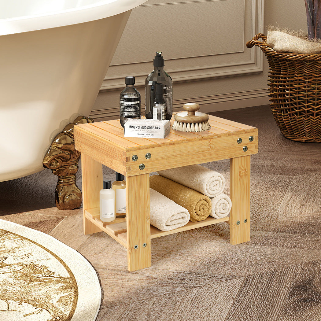 Levede Bamboo Step Stool Non-Slip Foot Storage Chair-1973193592314925062