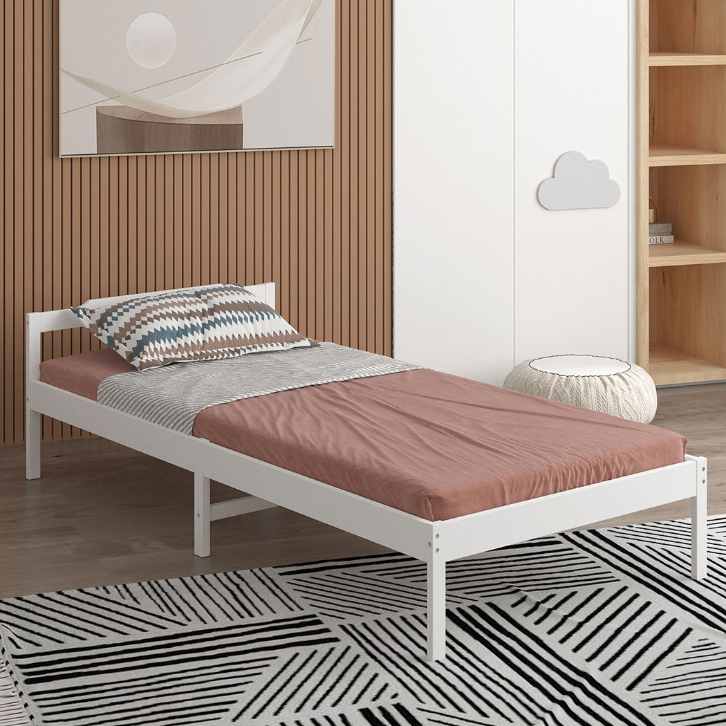 Levede Wooden Bed Frame Single Size White-1954802925587009542