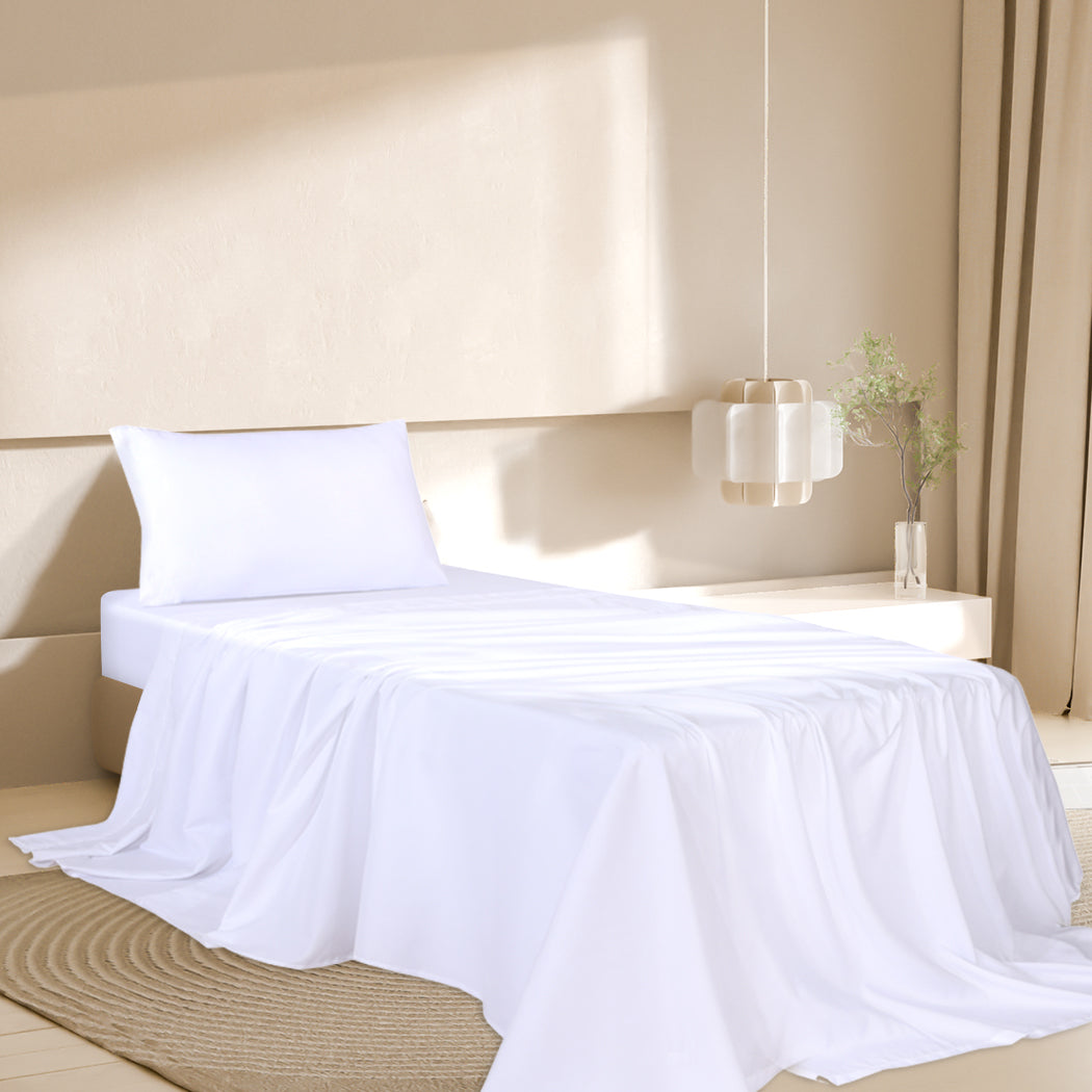 Dreamz 3pcs Sinigle Size 100% Bamboo Bed Sheet Set in White Colour Single-1954802921774387206